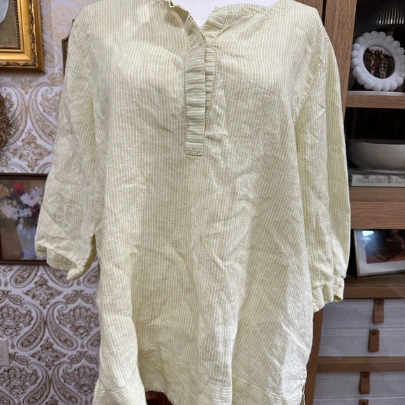 J Jill Women’s 100% Linen Butter Yellow Striped Shirt size Large - Picture 1 of 6